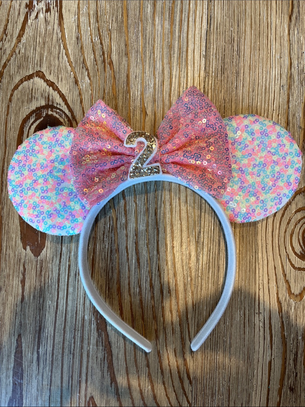 Kids Pink Sequin Birthday Mouse Ears Headband - 2